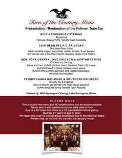 Pullman Car Menu